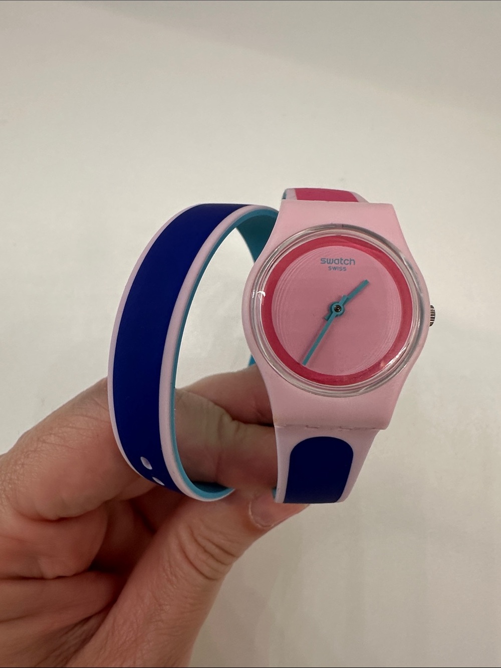 Swatch Kauai LP140 Colorblock Pink, Blue, Purple Silicone Watch. Used like new.